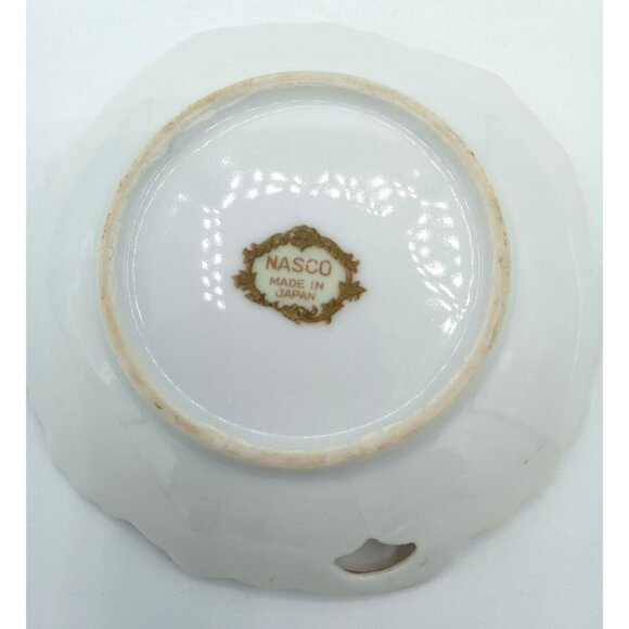 Trinket Tray Floral Leaf-Shaped Porcelain Dish Nasco Gold Trim Vintage 4" Japan - Picture 8 of 11